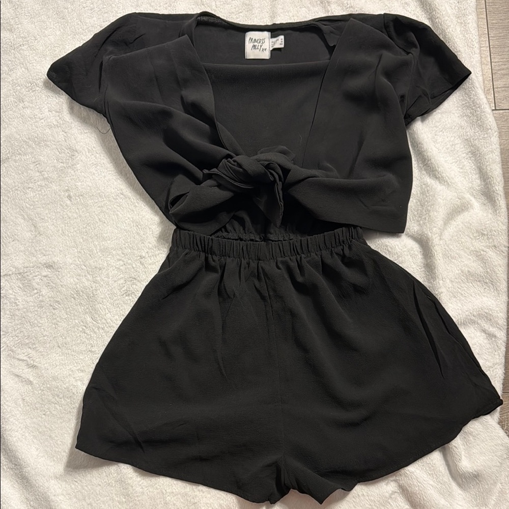 Princess Polly Black Romper with Tie Front